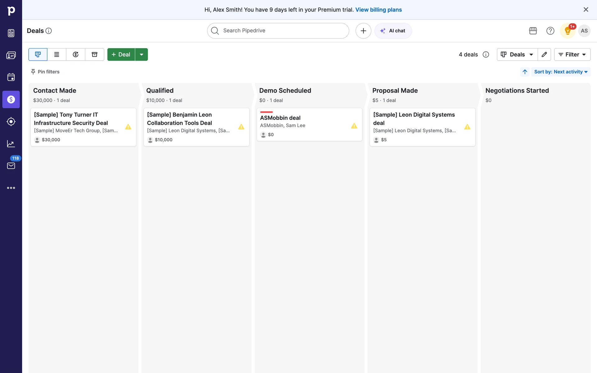 Kanban pipeline Pipedrive з етапами угод